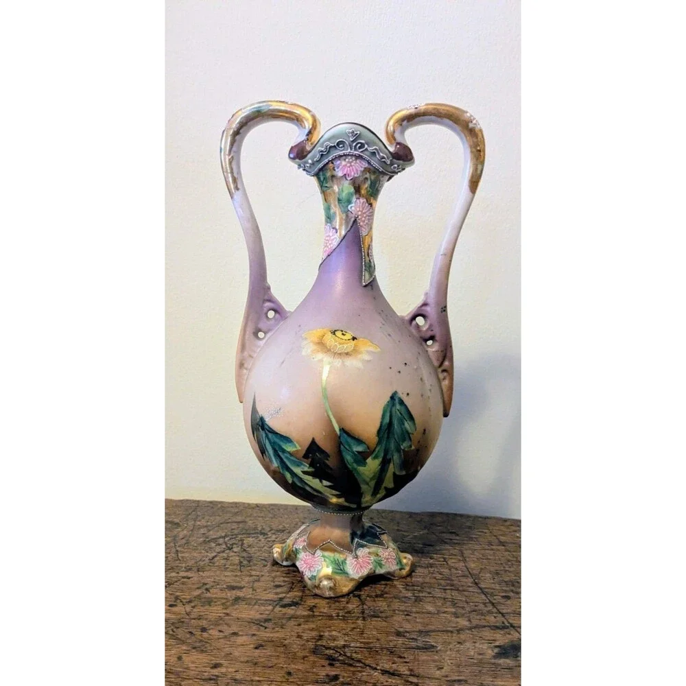 Antique Nippon Era Moriage Vase 9